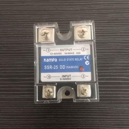 DC 25A SSR Solid State Relay Single Phase 25A Input 3-32VDC Control Output 12-60VDC Black Solid State Relay(SSR-25DD)