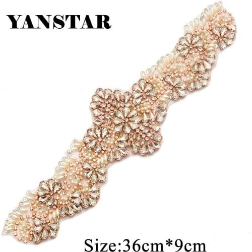 YANSTAR 10PCS Wholesale Rhinestone Appliques Sew On Bridal Gown Belts Rhinestone Appliques With Beads DIY Bridal Gown YS908