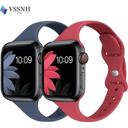 YSSNH Band for Apple Watch 38mm 40mm 42mm 44mm Soft Silicone Slim Thin Narrow Replacement Strap for iWatch SE Series 6/5/4/3/2/1