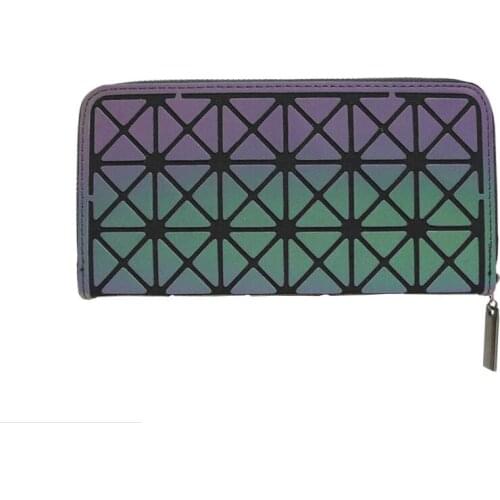 Women Geometric Rhomboids Lattice Purse Iridescent Wallet Luminous Trifold Long Coin Purse Clutch Cell Phone Case