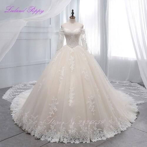 Womens Off The Shoulder Ball Gown Wedding Dresses Long Sleeves Lace Appliques Floor Length Vestido de Novia Bridal Gowns