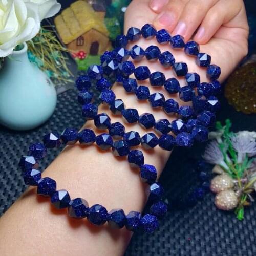1pcs Natural Fashion Blue sandstone cut corner Bracelets Men Women Beads Girls Single Circle Crystal Couple