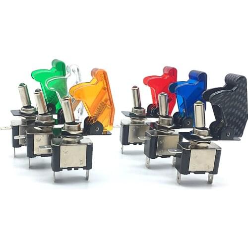 1PC Auto Car Boat Truck Illuminated Led Toggle Switch With Safety Aircraft Flip Cover Guard Red Blue Green Yellow White 12V 20A