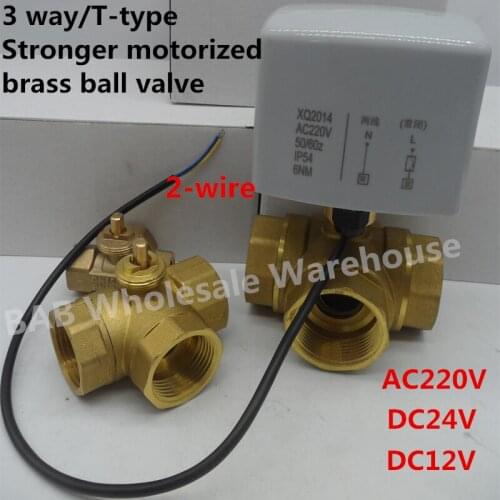 2-wire 3 way/T-type Stronger Electric actuator motorized brass ball valve AC220V DC12-24V 1/2" to 1-1/4" automatic control valve