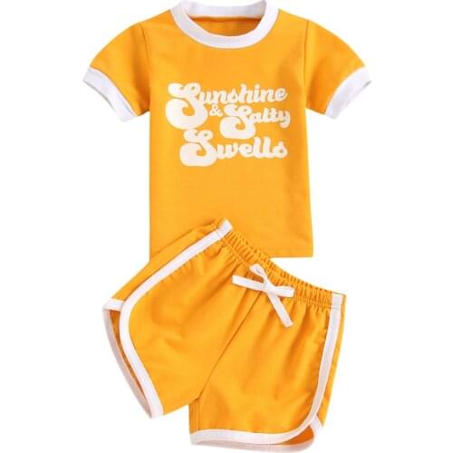 2021 0-5Y Kids Baby Girls Clothing Sport Tracksuit Letter Print Short Sleeve T-shirt + Shorts Summer Cotton Outfits 2pcs Set