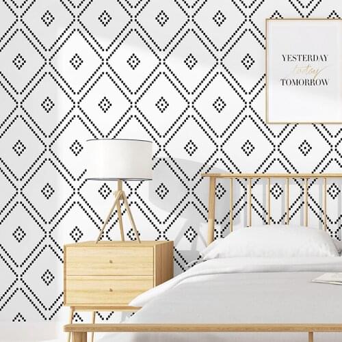 Noridc Geometric 3D Vinyl PVC Wall Papers Black White Rhombus Wallpaper Roll for Living Room Background Mural Papel Pintado