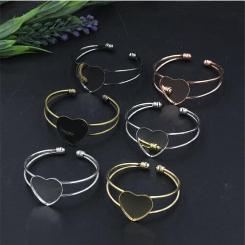 5 Pieces Heart 25mm Cabochon Setting Bangles 6 Colors Plated DIY Bangle Base