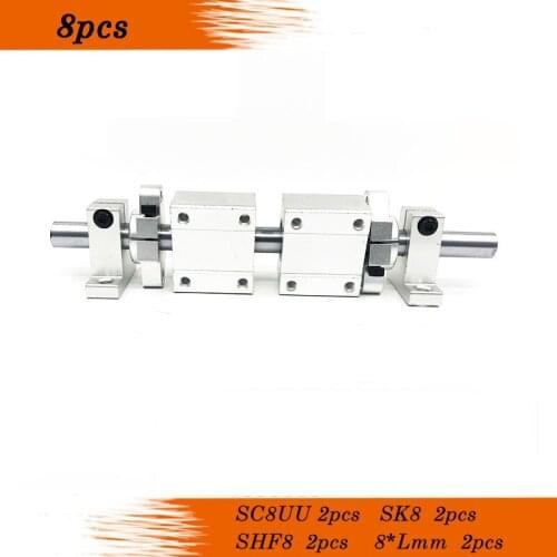 8X 300mm Shaft + 2x SC8UU +SK8 +SHF8 Linear Bearing Aluminum Block End Supporters for 3D printer CNC PARTS shafts suits