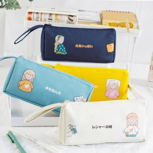 Girl pencil case portable large-capacity canvas stationery bag, school student study supplies pen case, stationery box gift