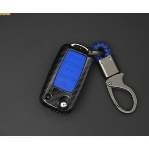 Jingyuqin Remote Car Key Carbon Fiber Case For VW Golf Bora Jetta POLO Passat Skoda Superb Octavia Fabia SEAT Ibiza Leon