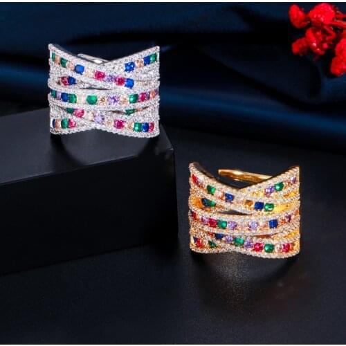 CWWZircons Adjustable Luxury Cross Cubic Zirconia Big Bold Engagement Wedding Party Rings for Women Jewelry Accessories R189