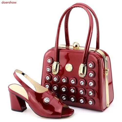 Doershow Newest African Women Matching Italian Design Shoe and Bag Set for Wedding Italian Shoes with Matching Bag set!BDN1-3