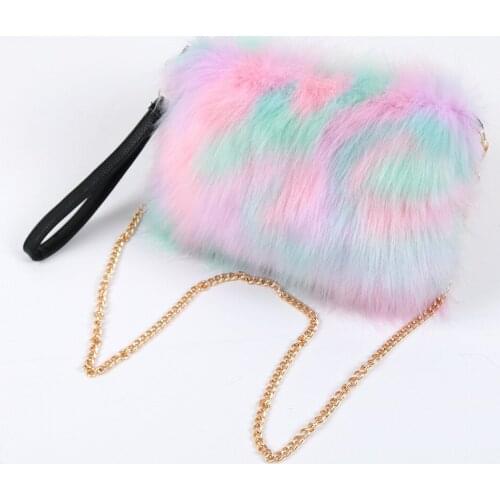 Faux Fur Womens Clutch Purse Party Chain Shoulder Bag Luxury Wedding Banquet Evening Bag Winter Female Envelop Handbag ZD1866