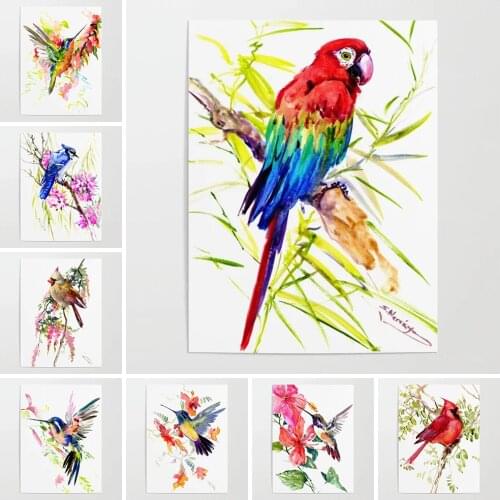 HD Prints Painting Modular Parrot Pictures Canvas Wall Artwork Cherry Blossom Home Decor Modern Bedside Background Poster Frame
