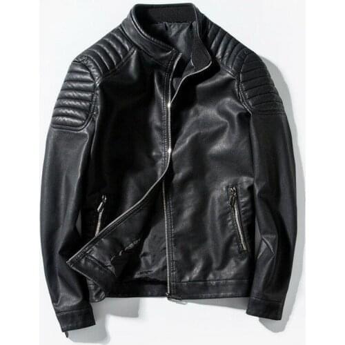 Mens Zipper Leather Jacket Motorcycle Bomber Slim Fit Coat Biker Outwear