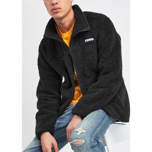 Custom black lightweight faux berber fleece sherpa jacket for men