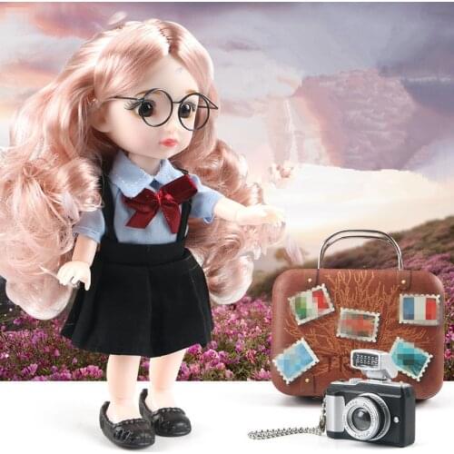 New 16cm BJD Doll Student Dress Set 13 Joints Movable Fashion Girl Toy 3D Eyes Free Accessories 1/12 Childrens Play House Gift