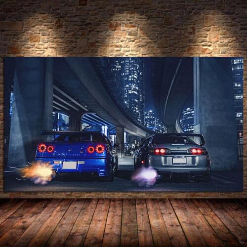 Wall art frame GTR R34 VS Supra vehicle modern canvas painting poster and print for living room office home decoration Unframed