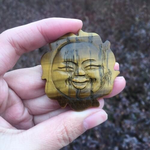 Natural yellow tiger eye stone sun statue carved crystal decoration for gift