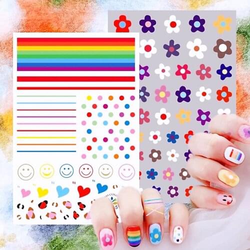 Newest 3D Nail Stickers Sweet Cute Colorful Flower Nail Art Stickers Decal Template DIY nail tool decorations HL40