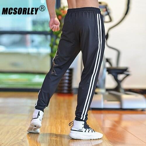 Mens Running Sweatpants with 2 Stripe Bodybuilding Sports Jogging Quick Dry Loose Trousers Male Basketball Training Bottoms