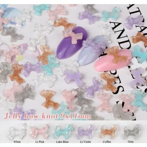 The New Resin Transparent Jelly 9x11mm Bow Knot Nail Rhinestones 3D Charms Nail Accessories For DIY Nails Art Decorations