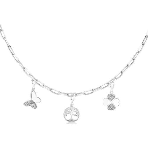 Valori Jewels Assorted Symbols, Zirconia Gemstone, Rhodium Plated, Sterling Silver Charm Necklace