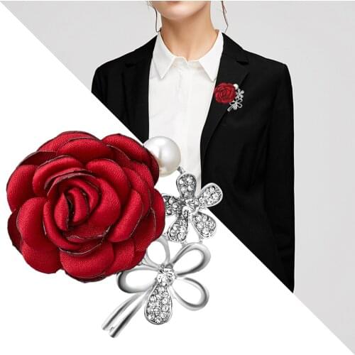 RINHOO Vintage Handmade Cloth Art Pearl Fabric Flower Brooch Pin Rhinestone Rose Wedding Coat Shirt Jackets Collar Lapel Jewelry