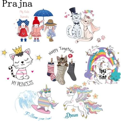Prajna Rabbit Patch Cute Cartoon Heat Transfer Vinyl Iron On Transfer For Clothing Animals Stripes Thermal Stickers On Clothes