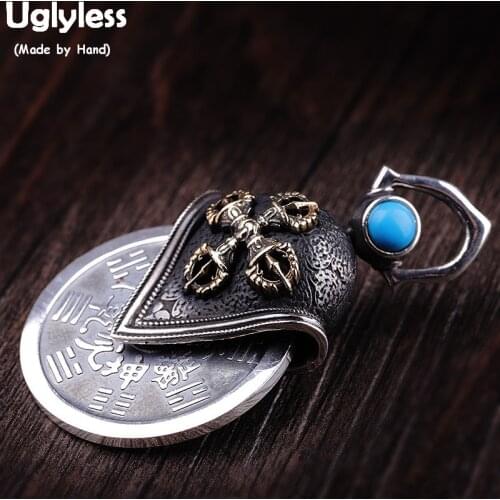Uglyless Religious Vajra Cross Pendants NO Chains Vintage Thai Silver Turquoise Agate Necklaces for Men 925 Silver Jewelry P820