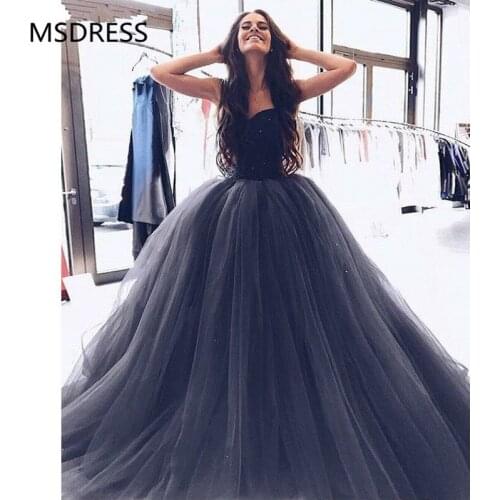 Gorgeous Ball Gown Evening Dress 2019 robe soiree dubai Sweetheart Beading Gray Tulle Long Prom Dresses
