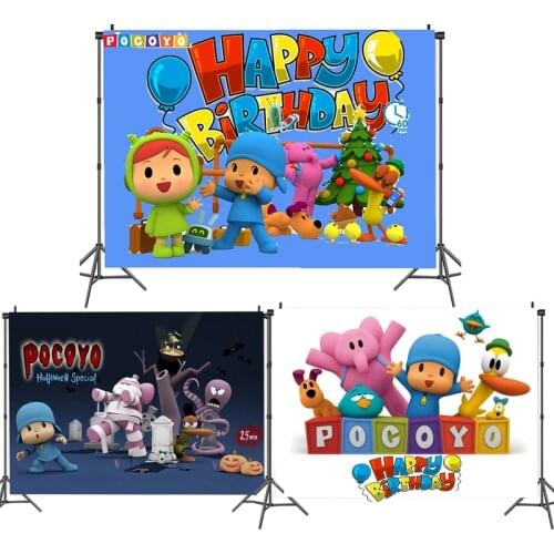 Children Birthday Loula Pocoyo Backdrop Anime Cartoon Vinyl Background Backgroud Photography Wall Hanging Party Supplies Decor