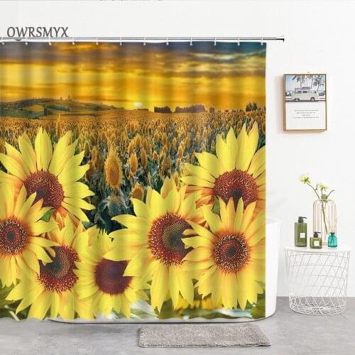 Yellow Sunflower Flower Garden Shower Curtain Plant Flowers Idyllic Scenery Bathroom Aesthetics Decor Curtain Bathroom Products