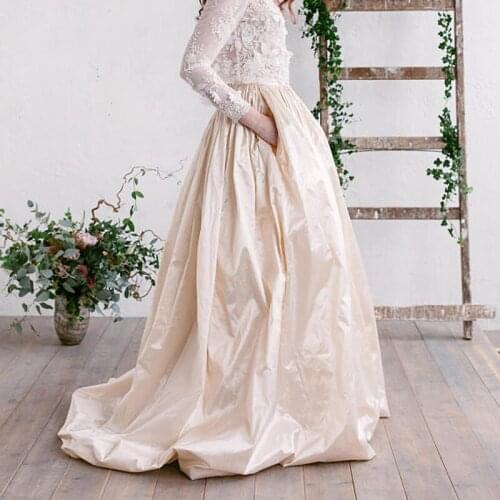 Bridal Skirts Long Maxi High Waist Taffeta Floor Length Female Formal Prom Party Skirts Pleated