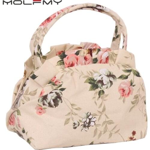 Womens Canvas Handbag Flower Print Casual Lunch Bag Beach Tote Bags Girls Lovely Small Cute Wallet Reusable Portable Dropship
