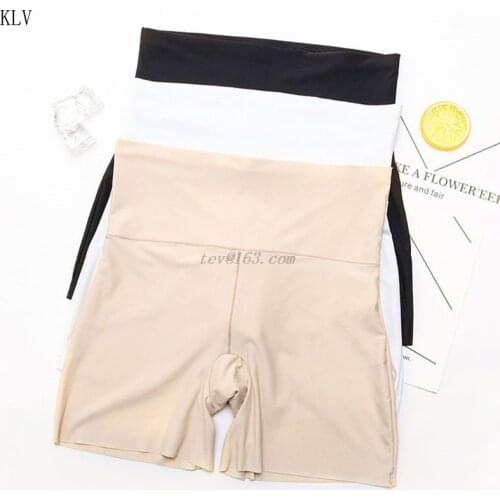 Women High Waist Ice Silk Safety Shorts Invisible Seamless Cotton Crotch Lip Boxer Brief Underwear Solid Color Stretchy Boyshort
