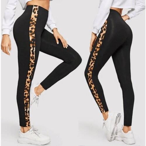 2020 High Waist Fitness Sport Yoga Pants Leggings Women Leopard Patchwork Stretch Workout Running Trousers Gym Slim Pants