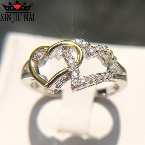 Micro-inlaid Rhinestone Special Double Heart Design Finger Ring For Women Anillos 925 Silver Jewelry Top Quality Female Anel