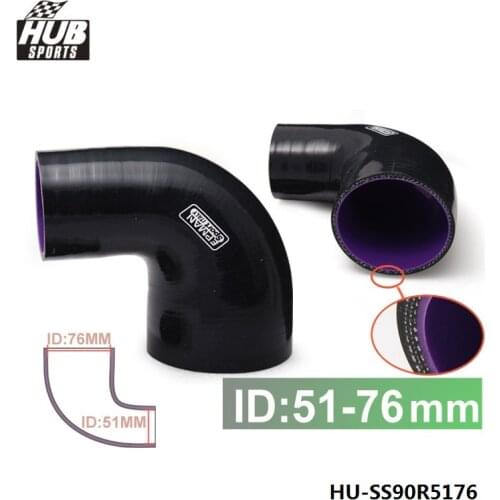 2"- 3" 51mm - 76mm Silicone reducer Hose Coupler Piping 90 Degree 4-Ply Black For TOYOTA MR2 SW20 90-95 HU-SS90R5176