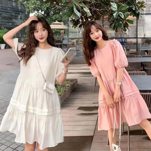 27542# Maternity Dress Summer Cotton Short Sleeves Loose Stylish A Line Dress Pregnant Women Mom Dress