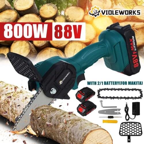 4 Inch 88V Mini Electric Chain Saw With 1/2PC Battery Rechargeable One-handed Woodworking Pruning Garden Tool US/EU Plug
