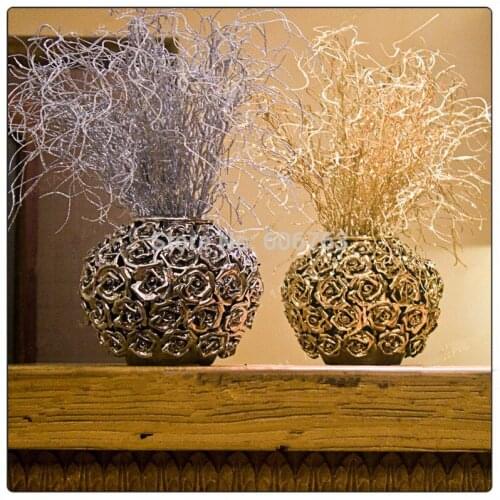 45cm Golden Silver Glitter Bling Flower Branches Eulaliopsis Binata Artificial Flower Gilded Grass Christmas Simulation Grass