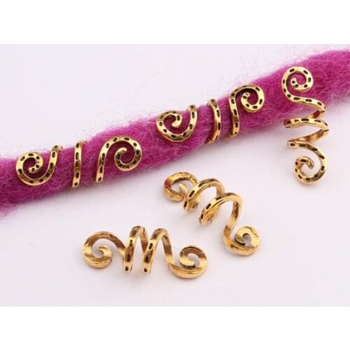 5 Pcs Alloy Tube Dreadlock Clips Vintage Gold and Silver Braid Spiral Wig Beads Hair Ring Charms Accessories Hair Styling Tools