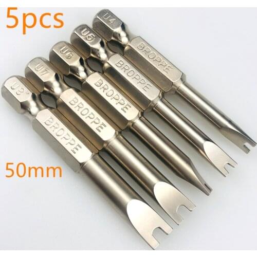 50mm 5pcs U-Shaped Magnetic Hexagonal Head Screwdriver Bits 1/4" Hex Shank Screw Drivers Set 1.5-4mm For Power Tools U4-U8