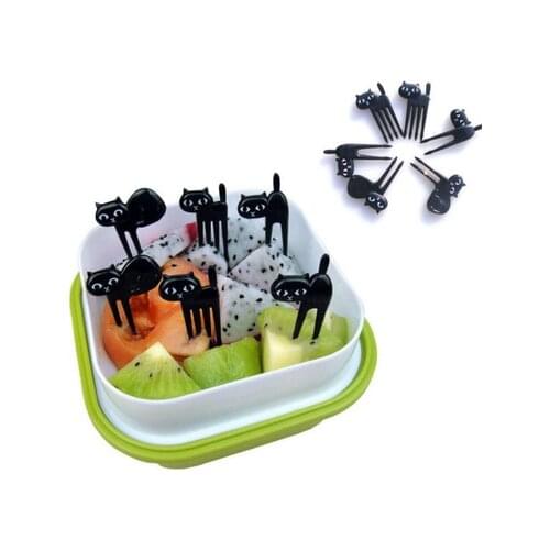 6PCS/SET Cute Mini Cat Fruit Fork Eco Friendly Plastic Easy Decoration Kitchen Bar Kids Dessert Forks Tablewar