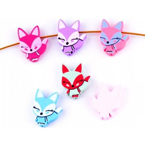 Free Shipping 20pcs Hot New Random Mixed Multicolor Cute Animal Fox Wood Beads Jewelry Fashion DIY Craft 23x28mm