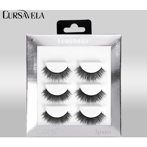 Cursavela 3 Pairs Mink Lashes 3D Natural Dramatic Volume Wispy Fluffy Extension Silk False Eyelashes Makeup Cosmetic Top Quality