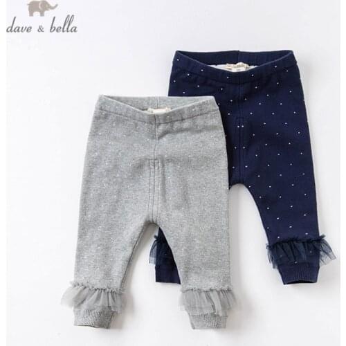 DBW14699 dave bella winter baby girls fashion dots mesh pants children full length kids pants infant toddler trousers