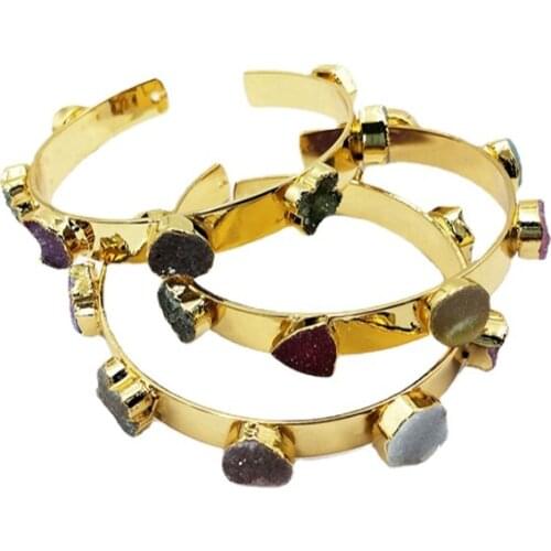 Druzy bangle bracelets multi color drusy stone cuff jewelry gold plating jewelry