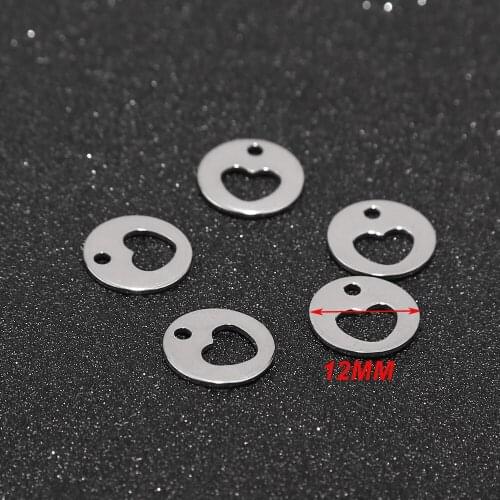 12MM round Stainless Steel heart Charm Pendant Jewelry Making Finding 20pcs/lot